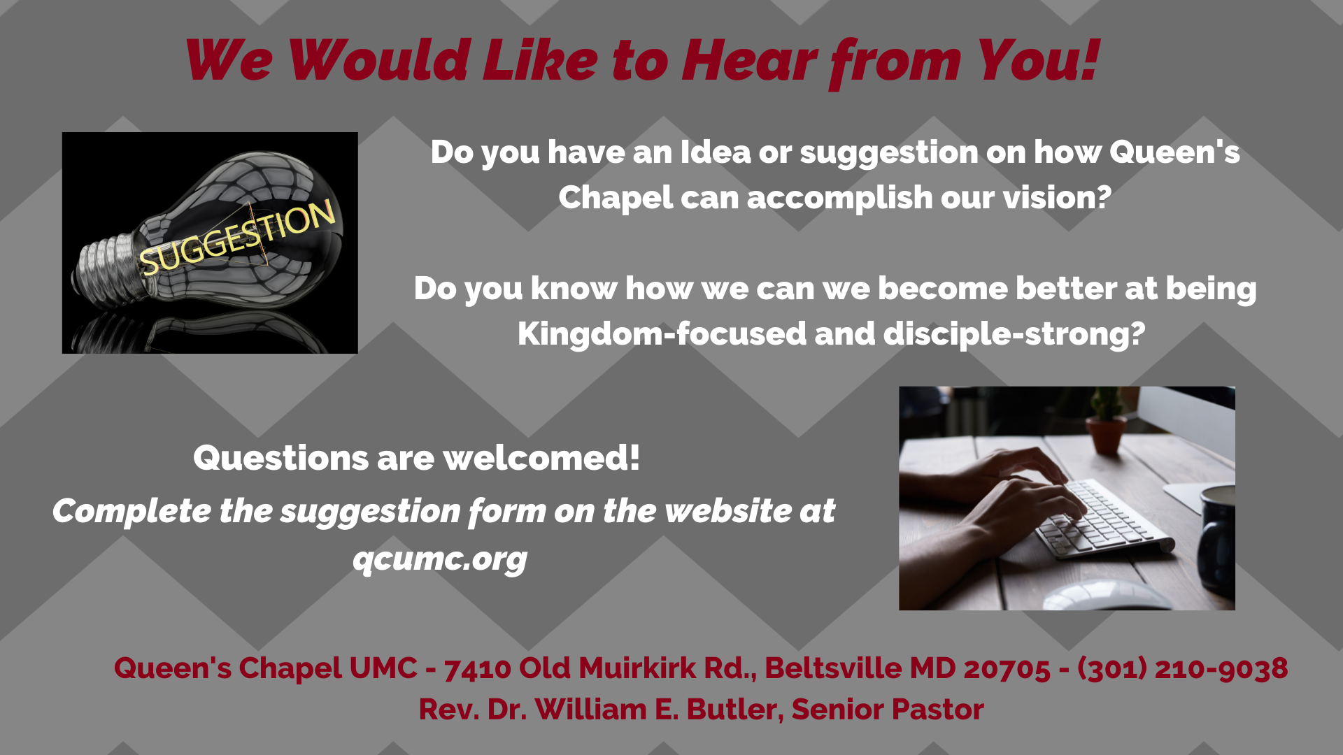 Queen's Chapel UMC 7410 Old Muirkirk Rd, Beltsville, MD 20705
